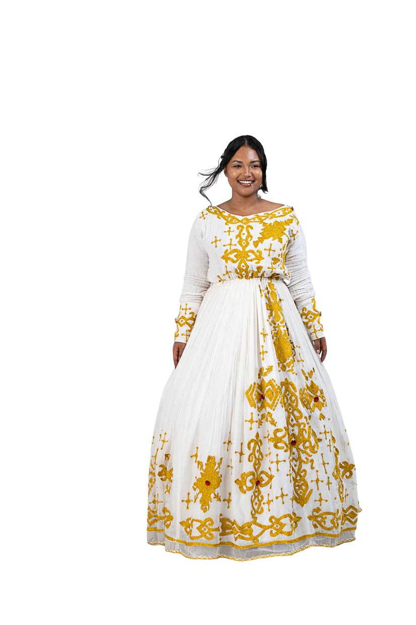 Habesha Kemis with gold tilf embroidery - photo 1