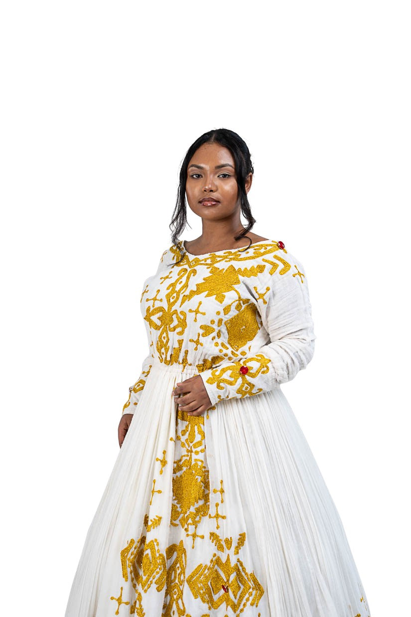 Habesha Kemis with gold tilf embroidery - photo 3