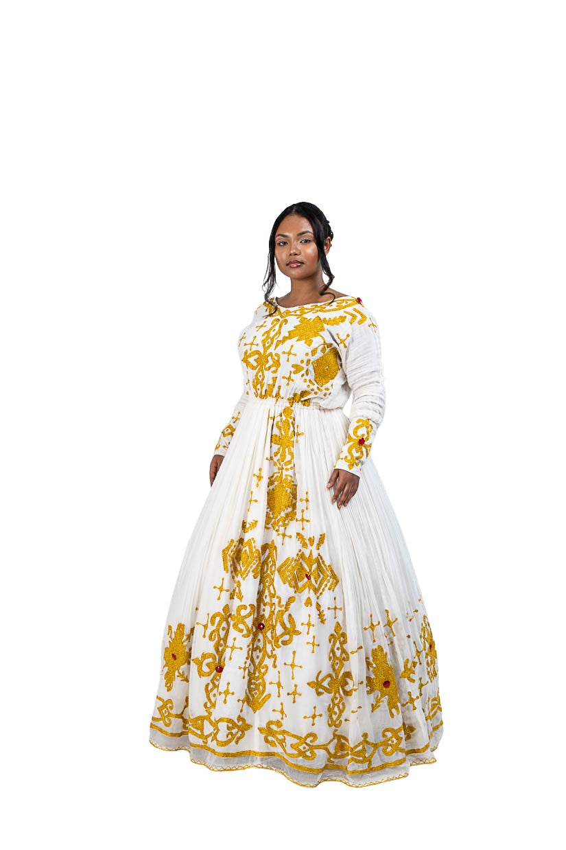 Habesha Kemis with gold tilf embroidery - photo 4