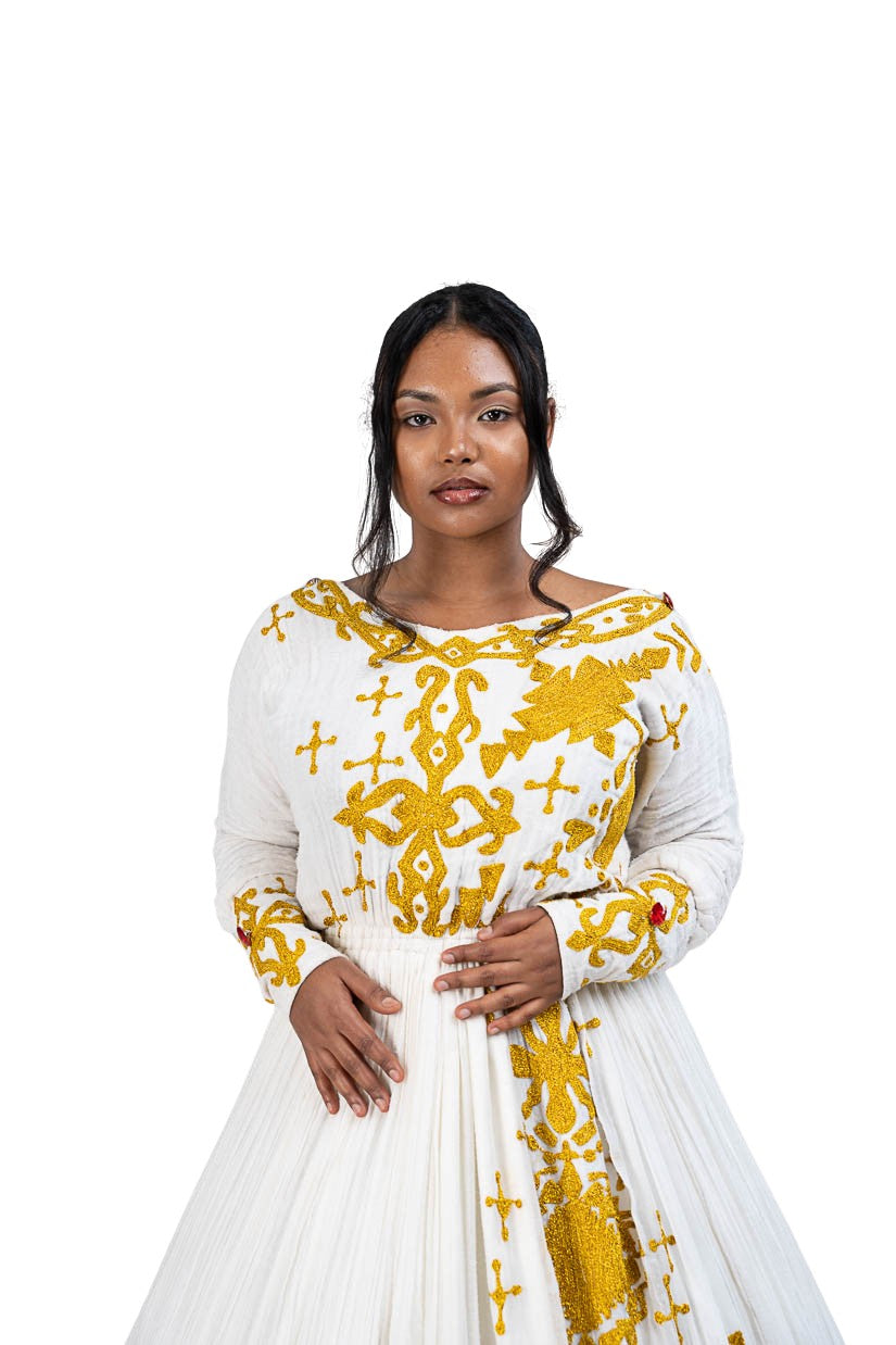 Habesha Kemis with gold tilf embroidery - photo 5