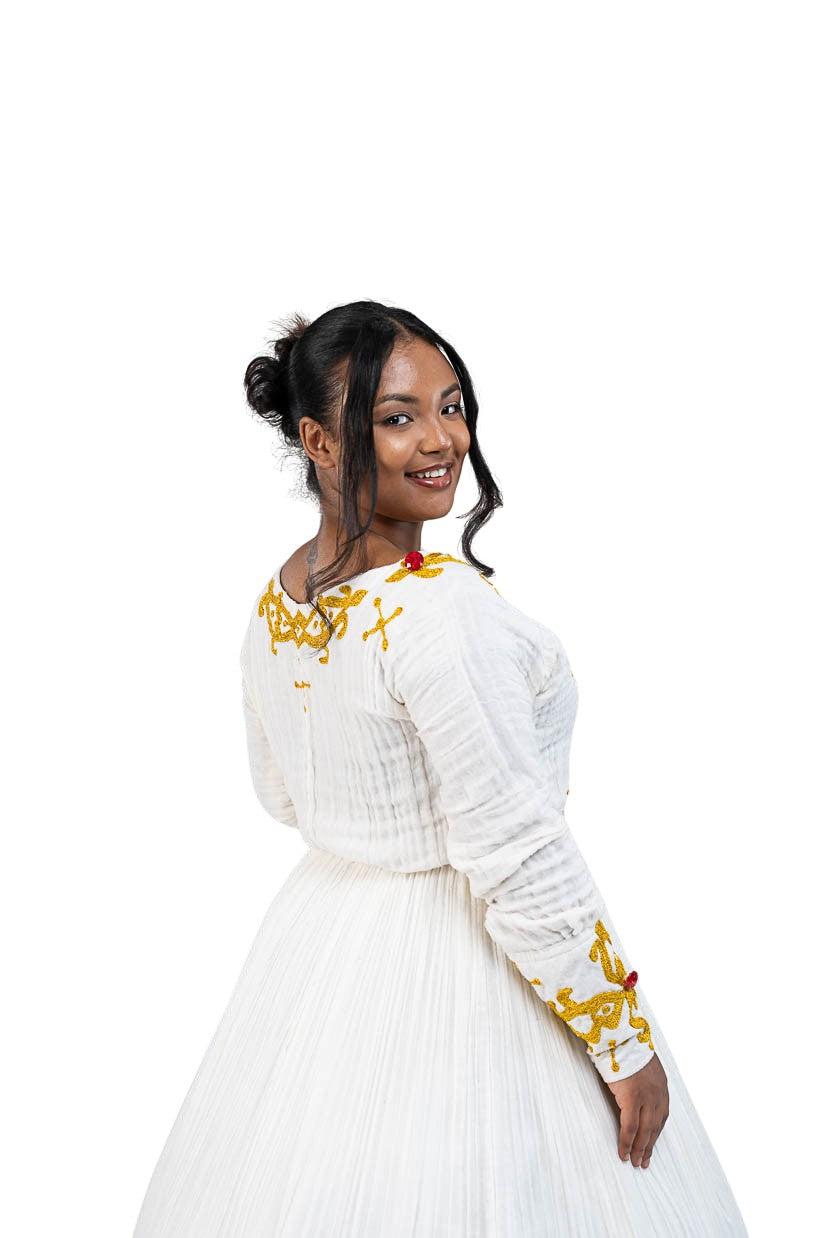 Habesha Kemis with gold tilf embroidery - photo 6