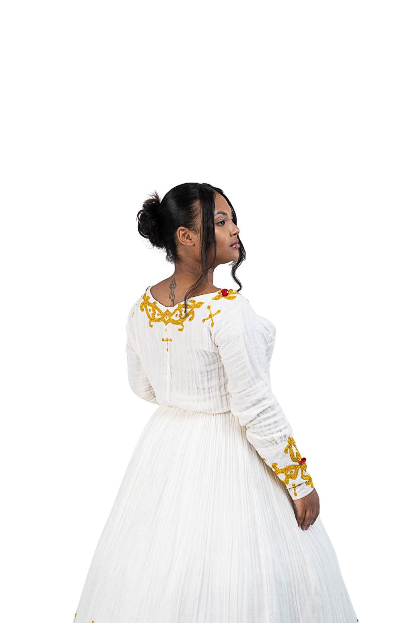 Habesha Kemis with gold tilf embroidery - photo 7