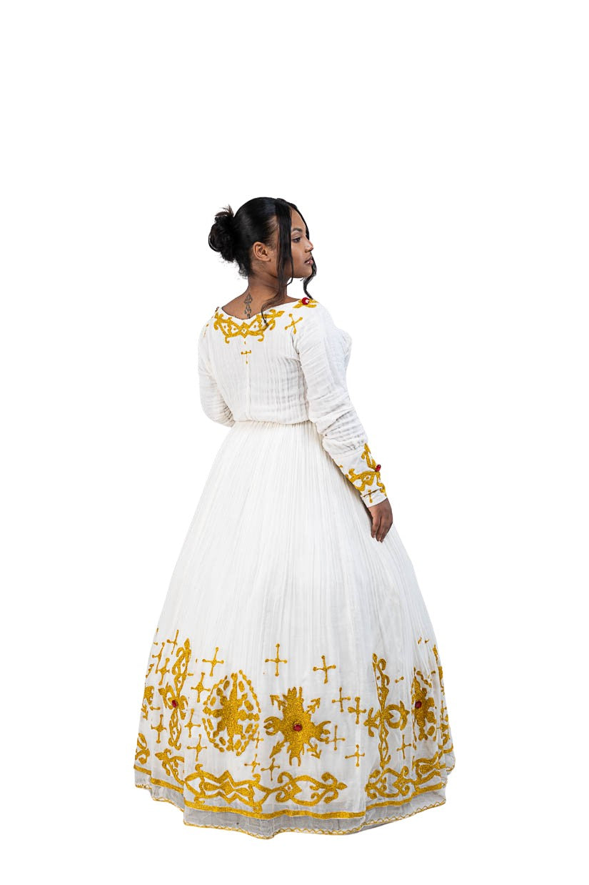 Habesha Kemis with gold tilf embroidery - photo 8