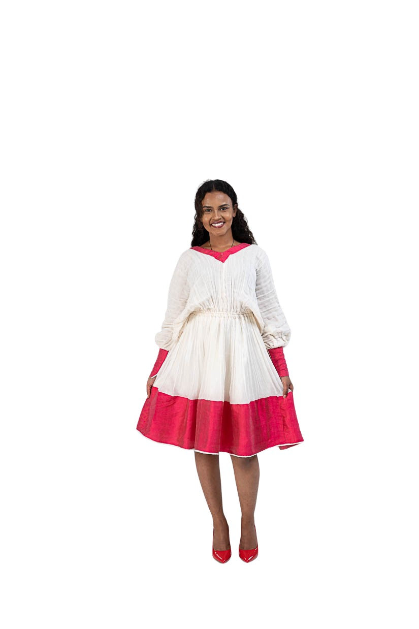 Modern Habesha Kemis with red hem - photo 1
