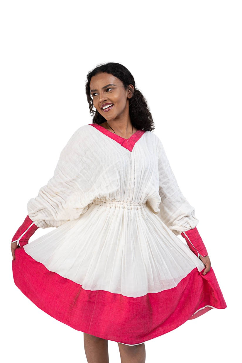 Modern Habesha Kemis with red hem - photo 2
