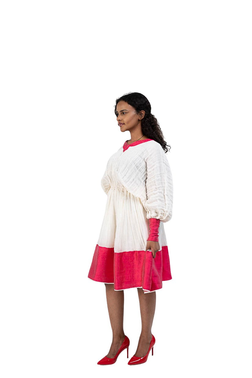 Modern Habesha Kemis with red hem - photo 3