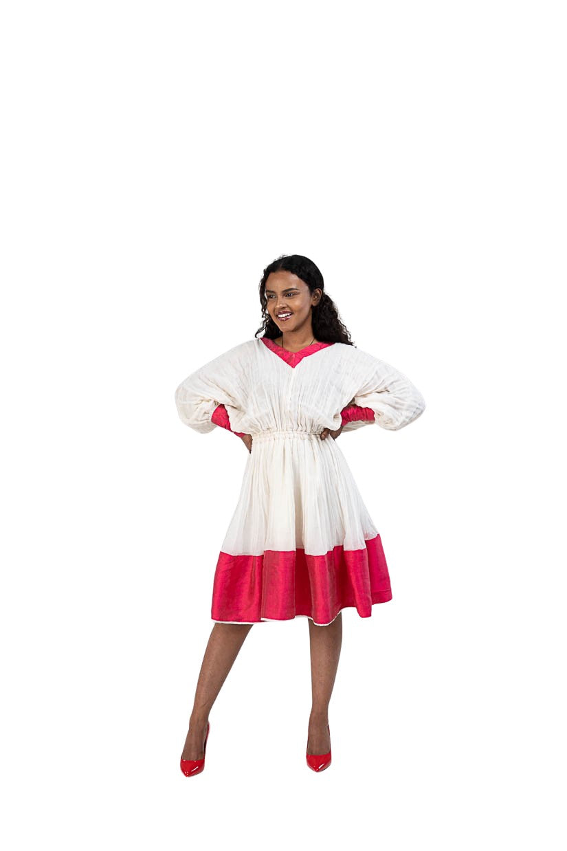 Modern Habesha Kemis with red hem - photo 4