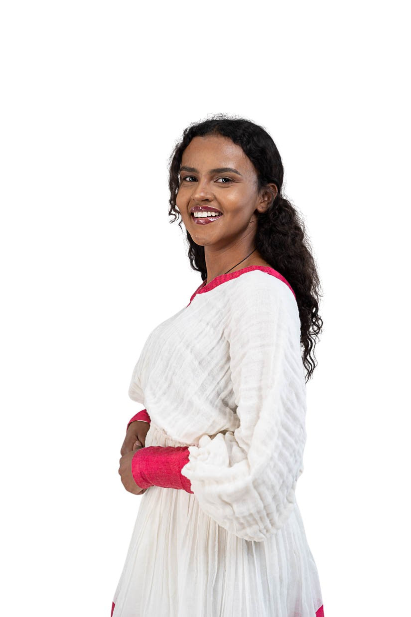 Modern Habesha Kemis with red hem - photo 5