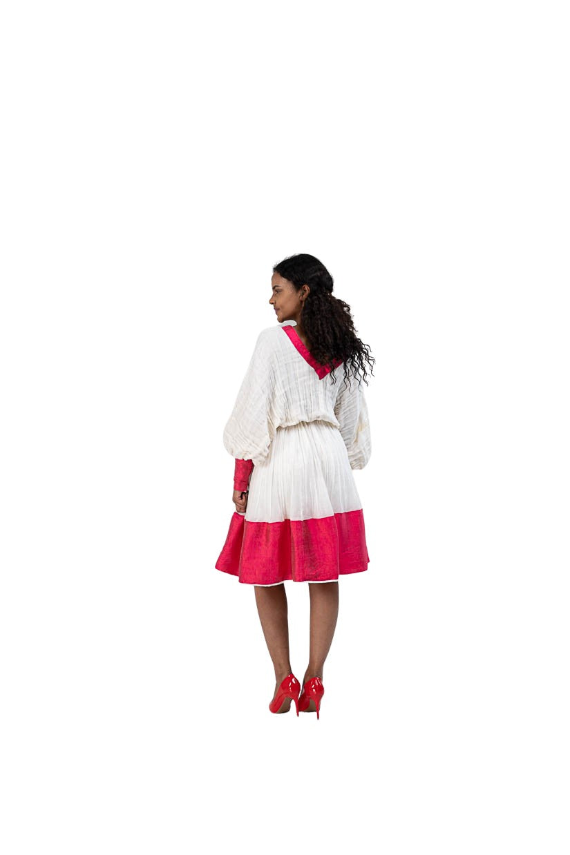 Modern Habesha Kemis with red hem - photo 6