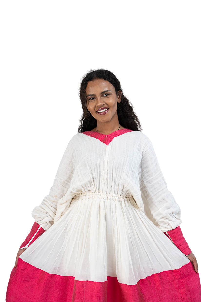 Modern Habesha Kemis with red hem - photo 7