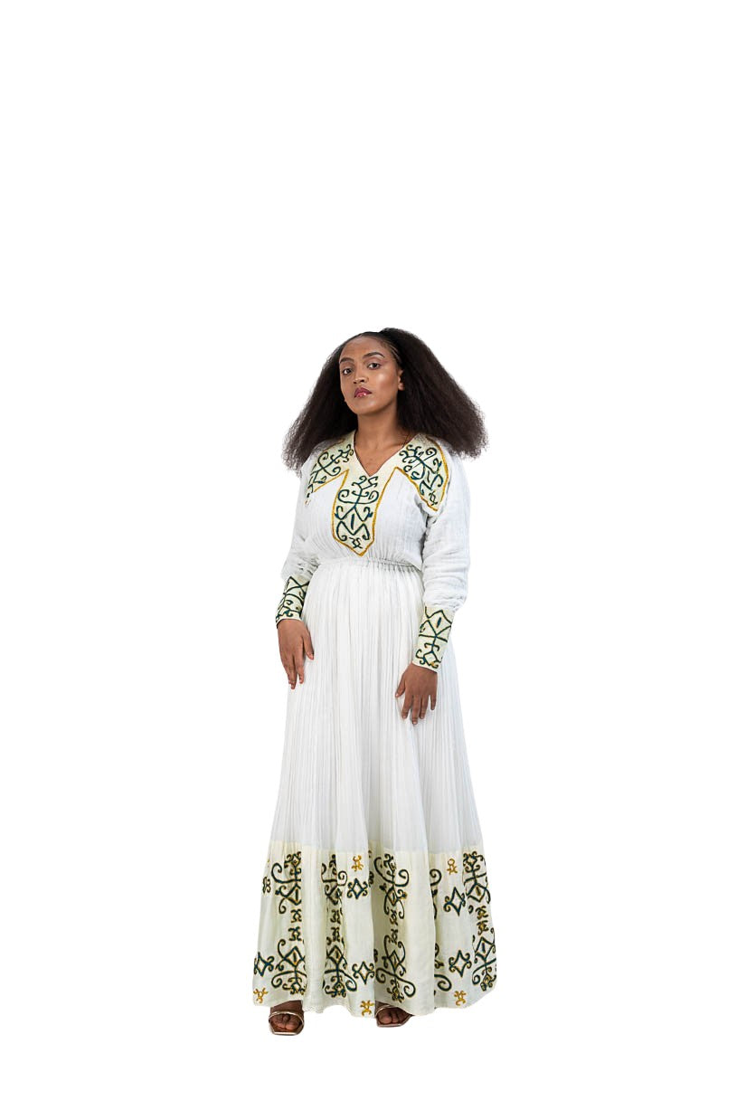 Habesha Kemis green and gold embroidery - photo 1