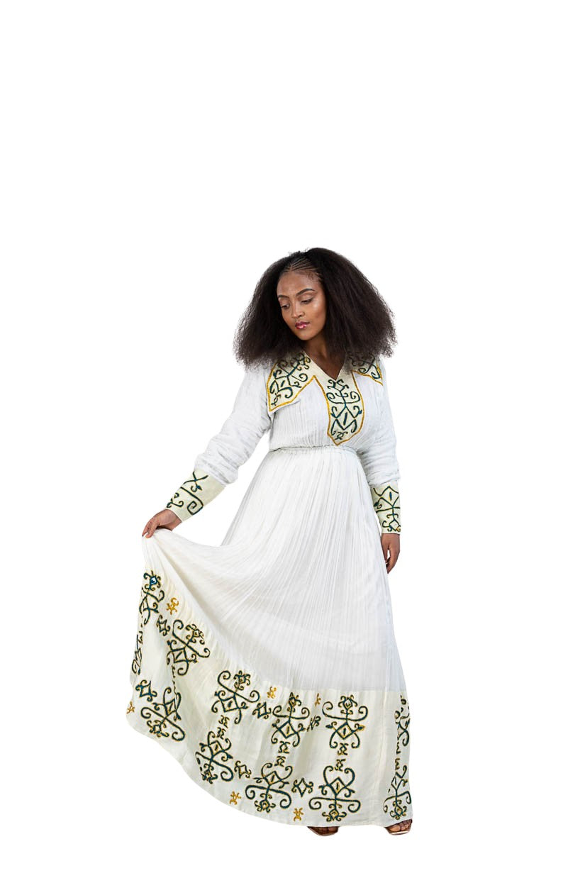 Habesha Kemis green and gold embroidery - photo 2
