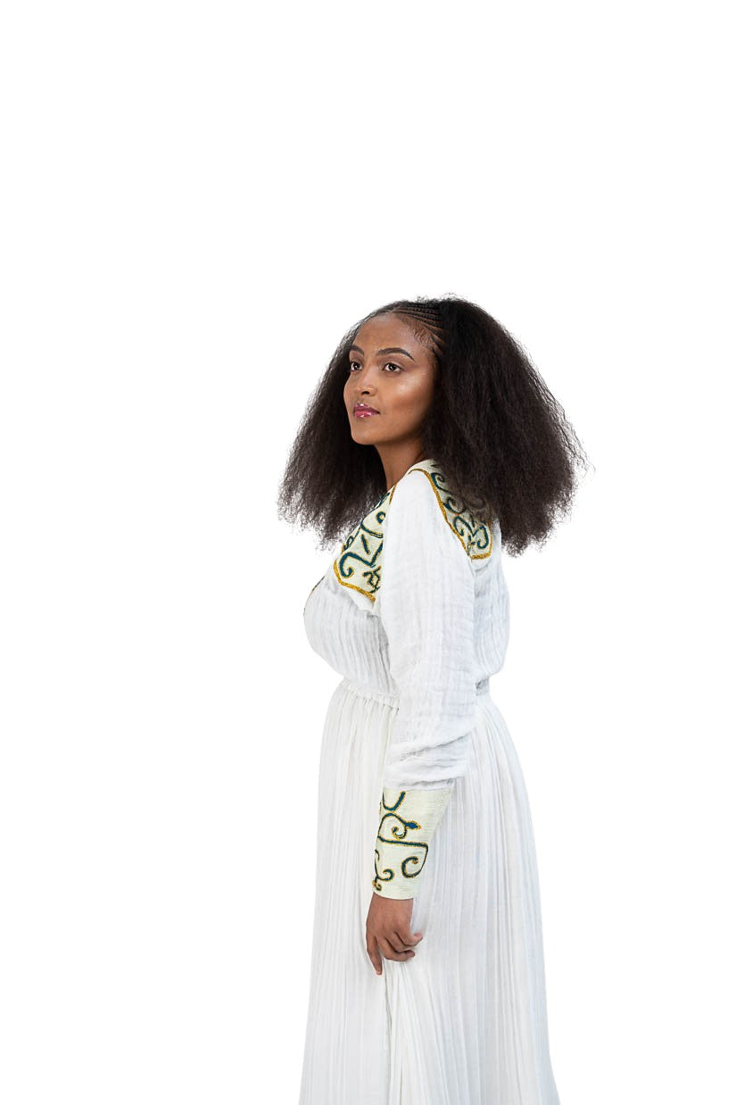 Habesha Kemis green and gold embroidery - photo 3