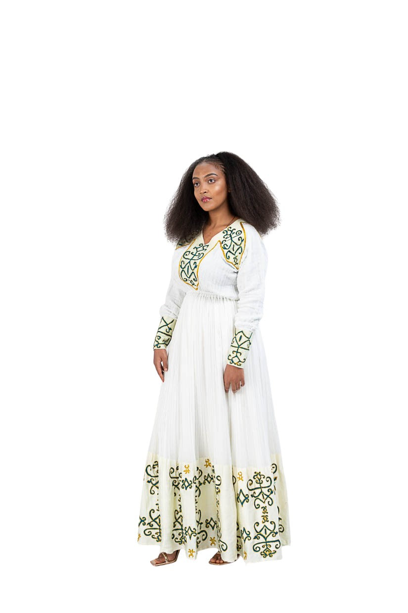Habesha Kemis green and gold embroidery - photo 4