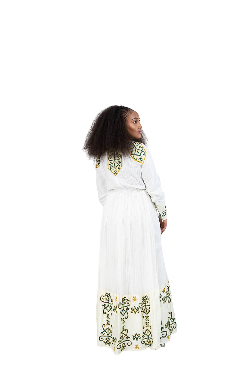 Habesha Kemis green and gold embroidery - photo 5