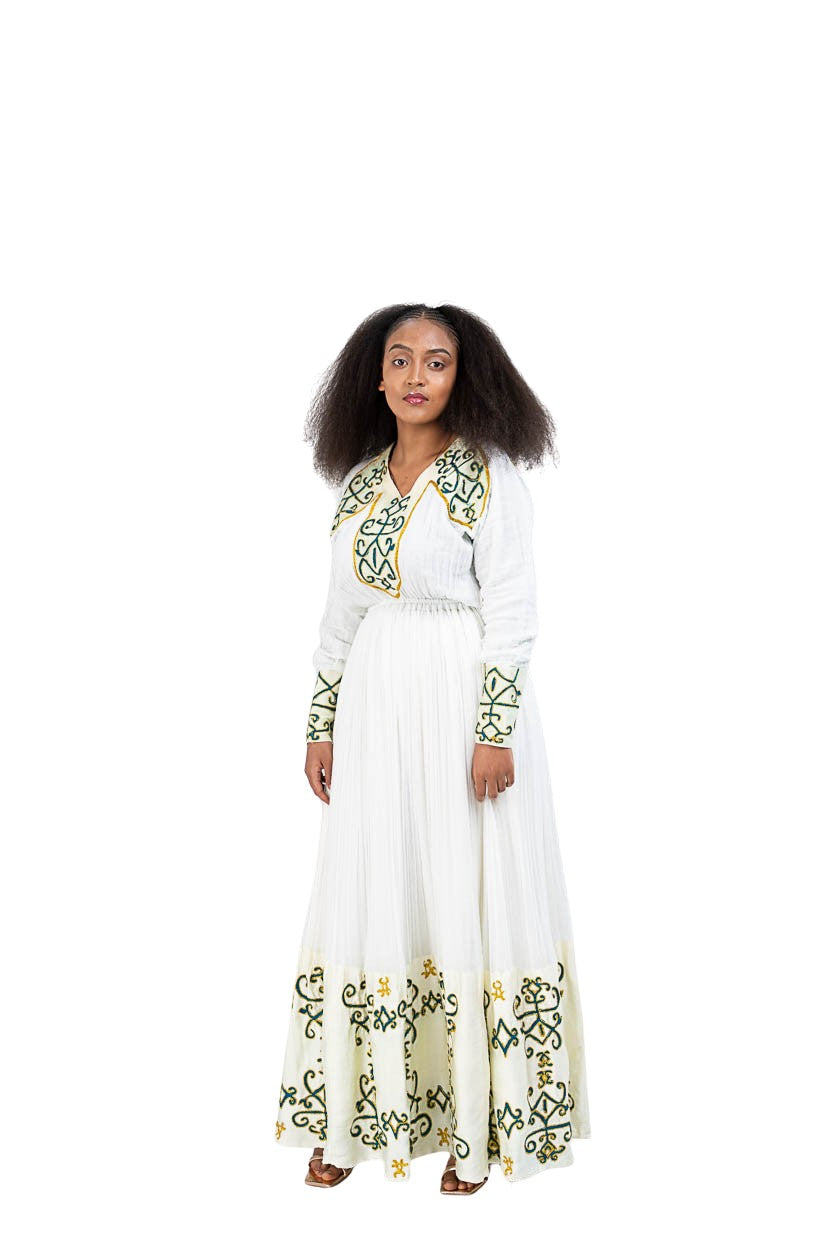Habesha Kemis green and gold embroidery - photo 6