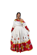 Habesha Kemis red tibeb with gold cross motifs - photo 1