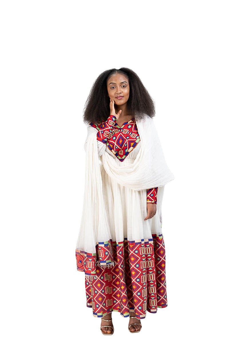 Habesha Kemis vibrant multicolor geometric tibeb - photo 1