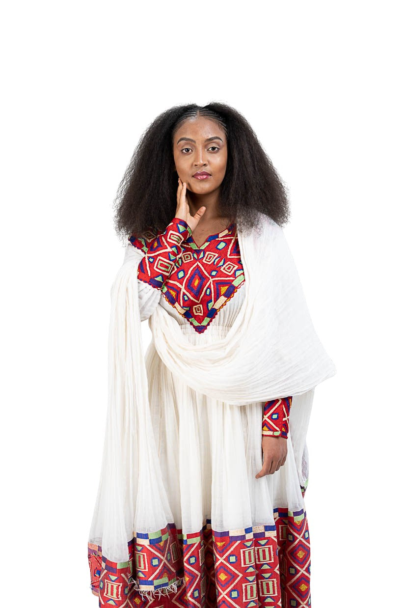 Habesha Kemis vibrant multicolor geometric tibeb - photo 2