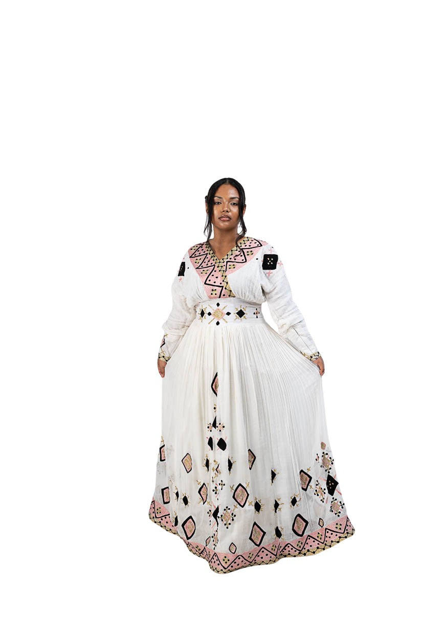 Habesha Kemis brown diamond and cross embroidery - photo 2