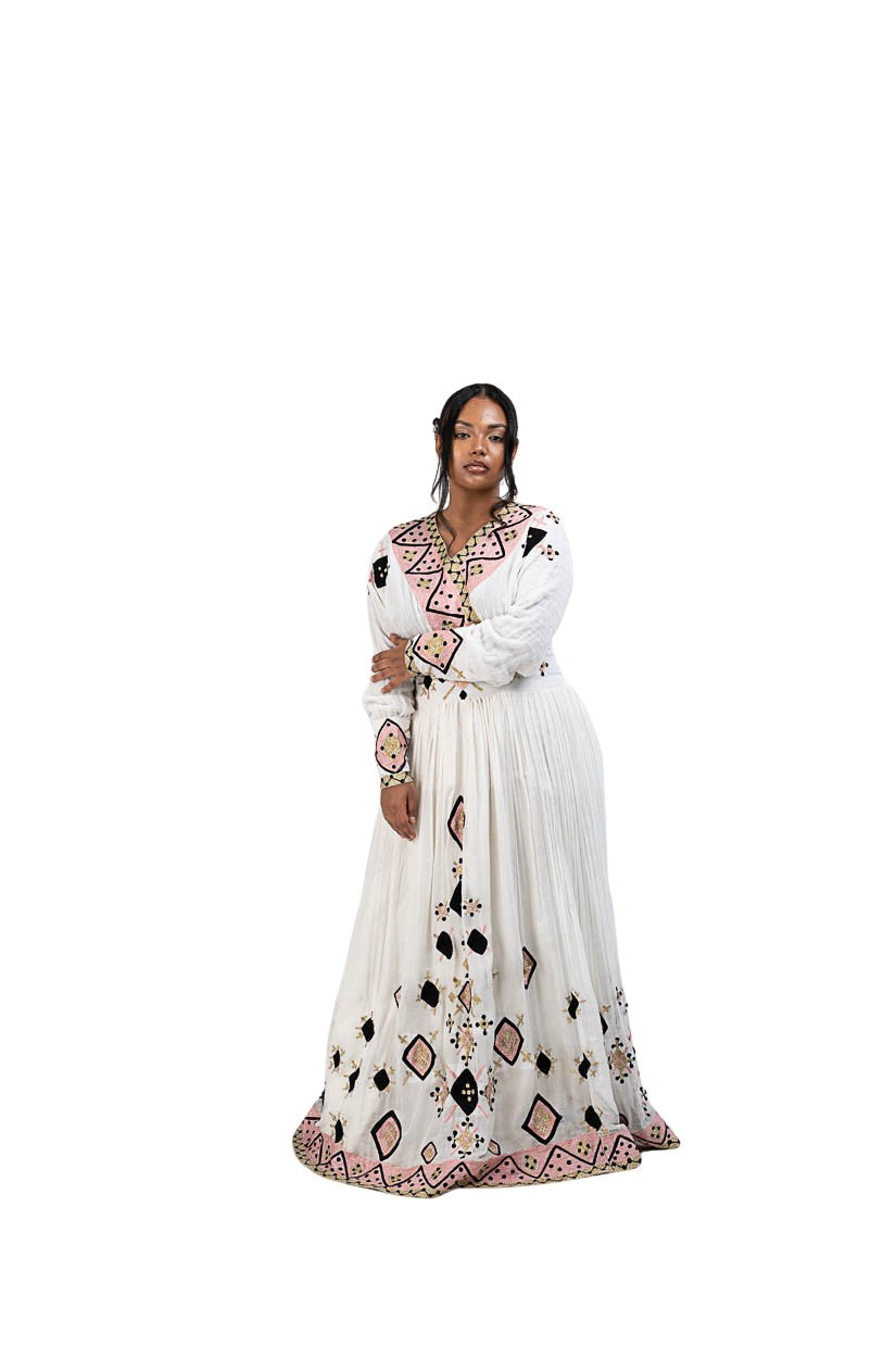 Habesha Kemis brown diamond and cross embroidery - photo 5