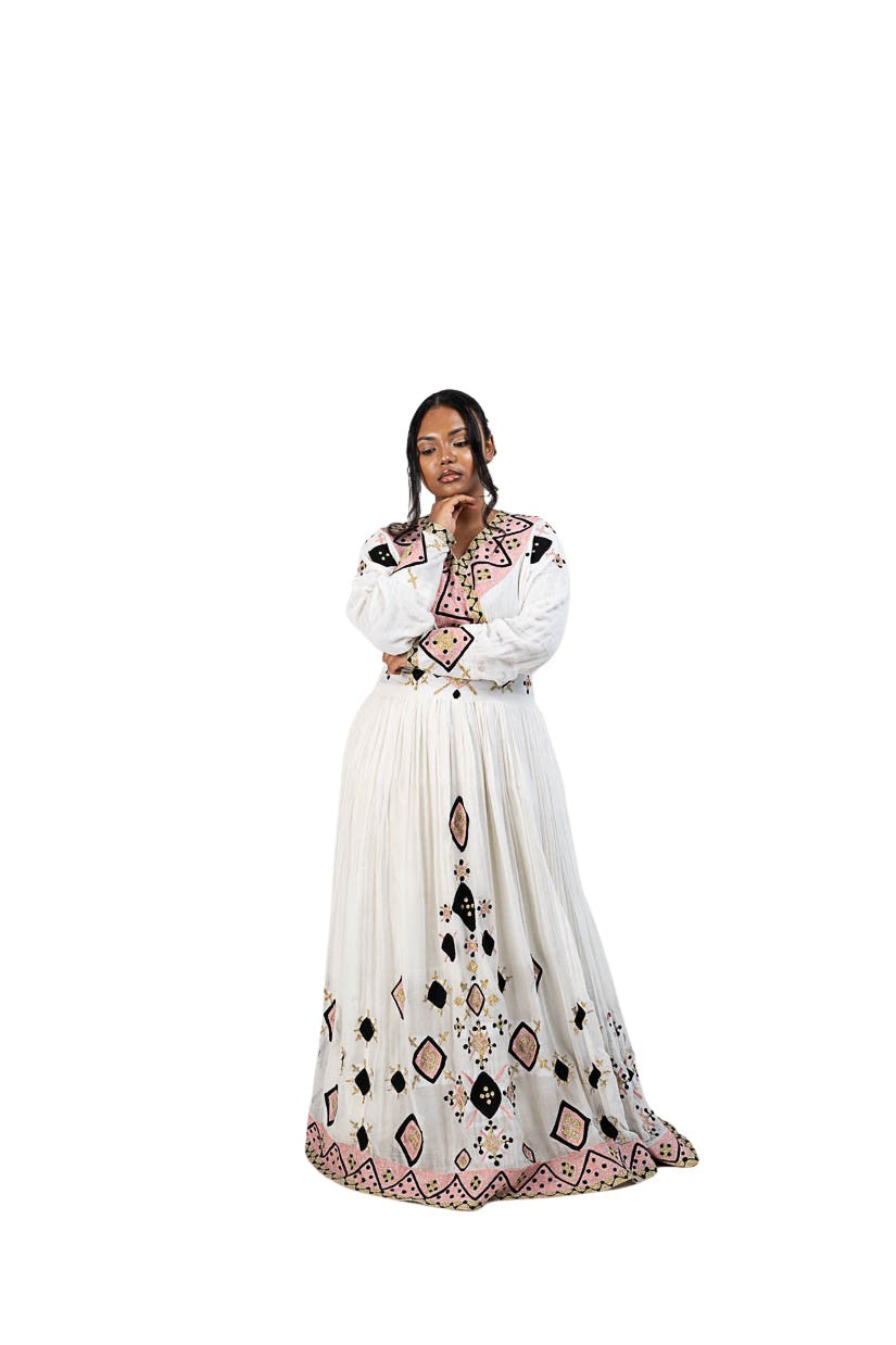 Habesha Kemis brown diamond and cross embroidery - photo 6