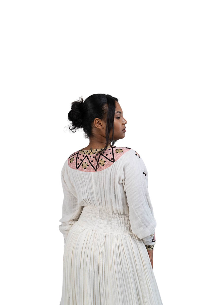 Habesha Kemis brown diamond and cross embroidery - photo 8