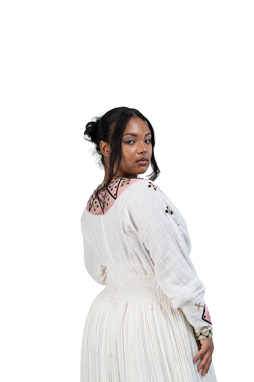 Habesha Kemis brown diamond and cross embroidery - photo 9