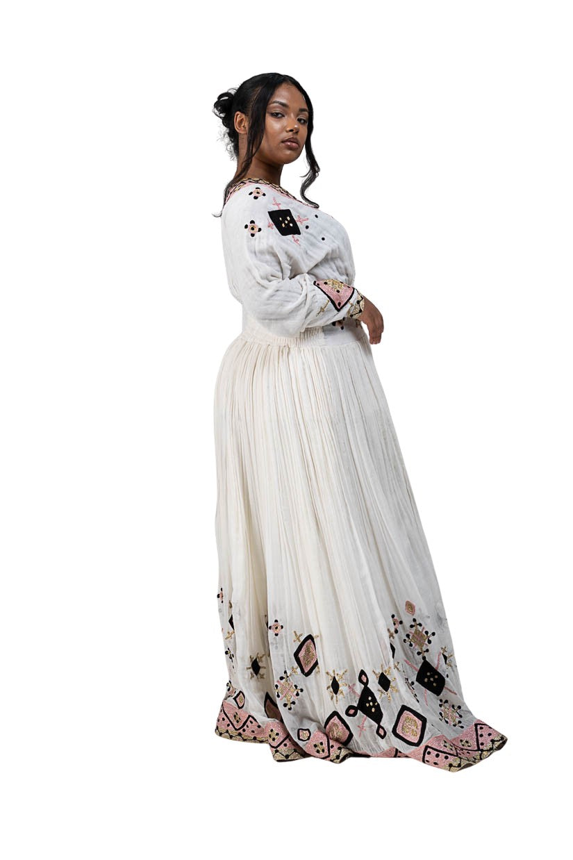 Habesha Kemis brown diamond and cross embroidery - photo 10
