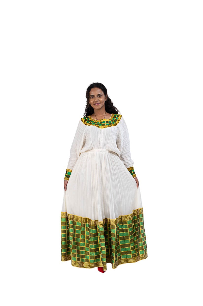 Habesha Kemis green checkered tibeb - photo 2
