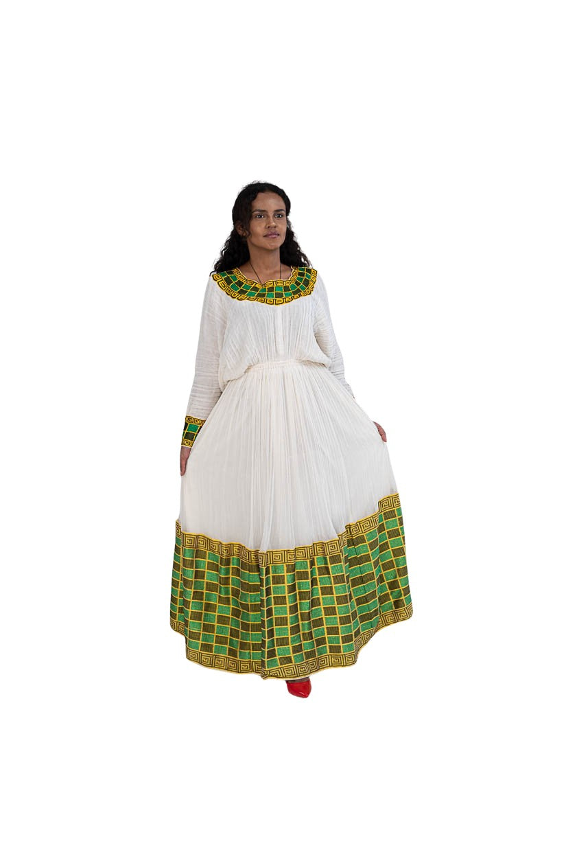 Habesha Kemis green checkered tibeb - photo 3