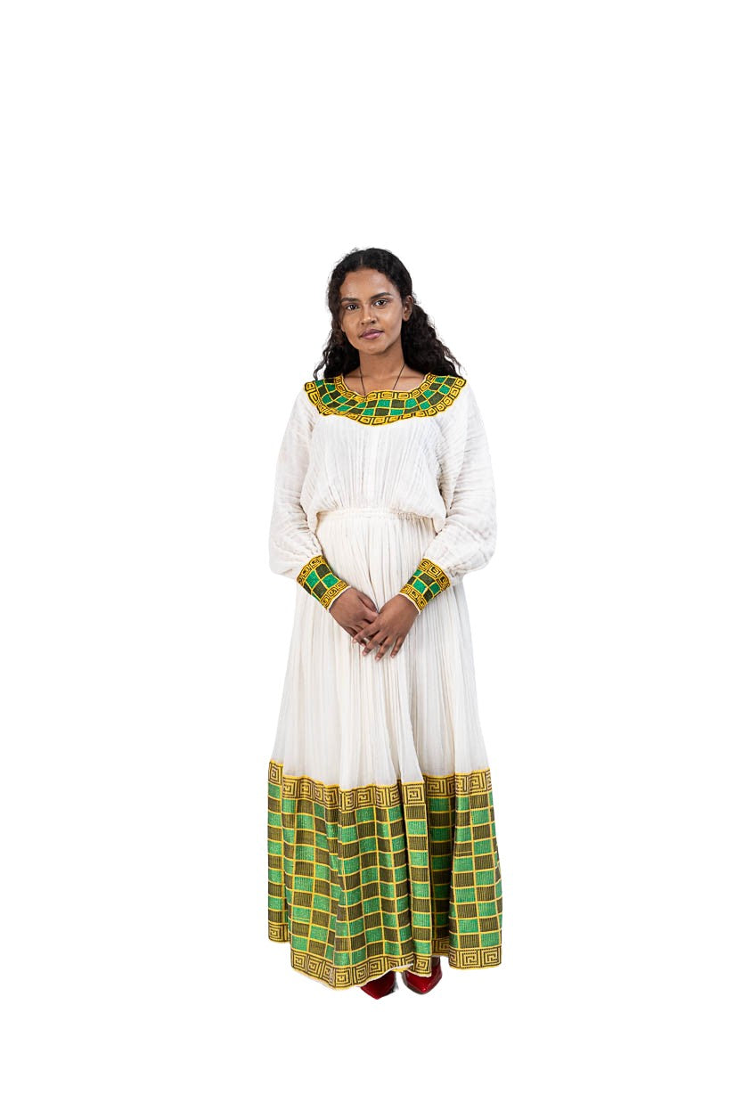 Habesha Kemis green checkered tibeb - photo 4