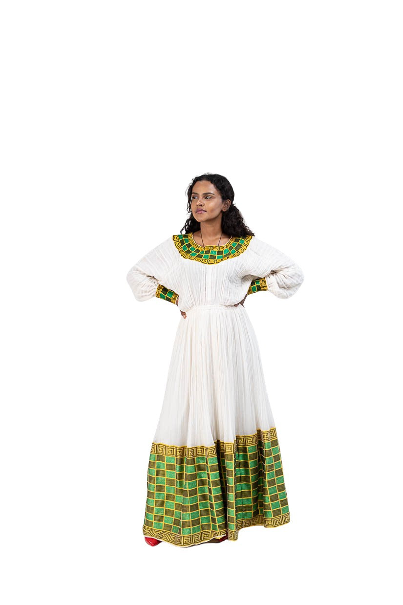 Habesha Kemis green checkered tibeb - photo 8