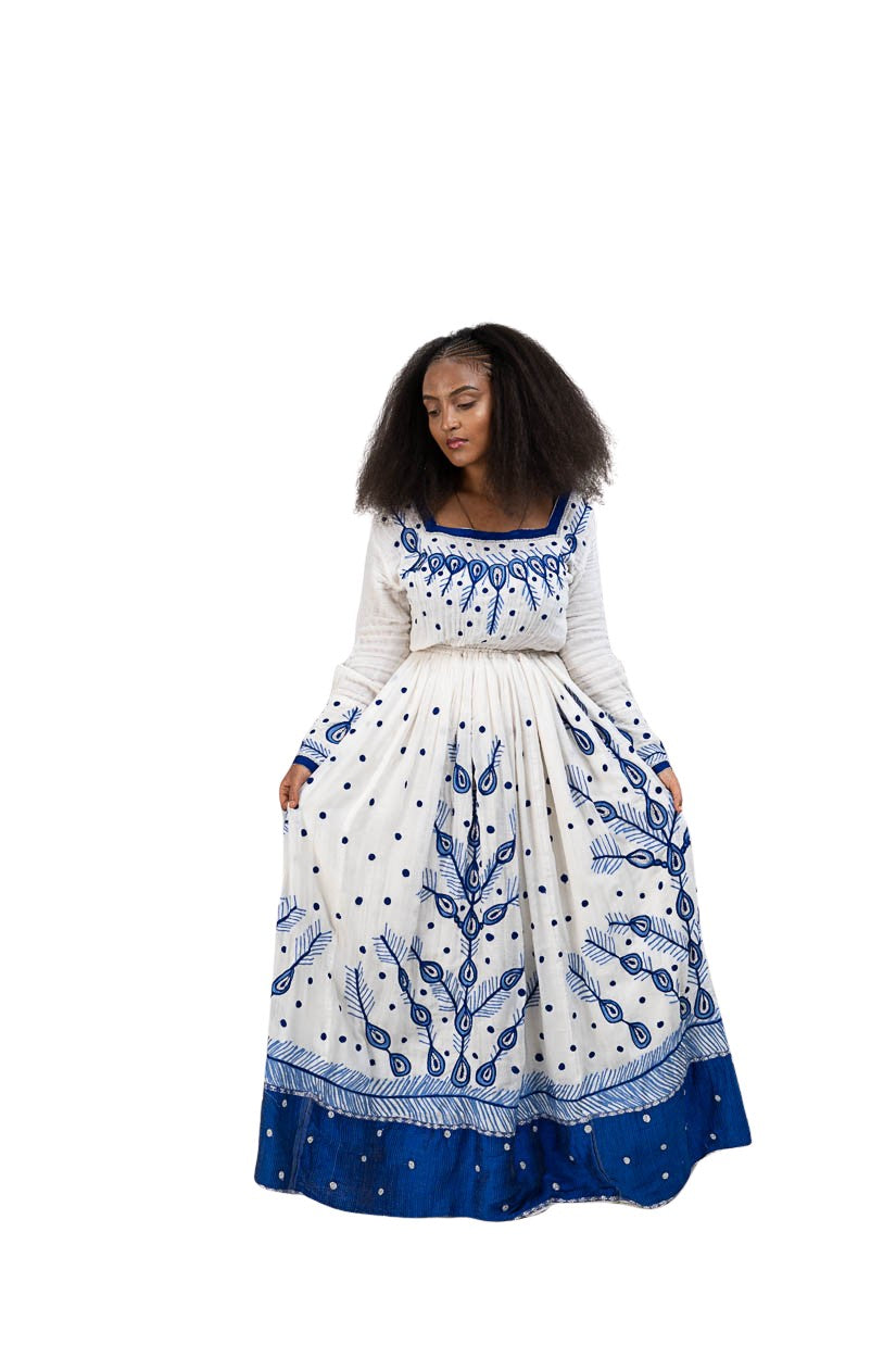 Habesha Kemis blue leaf print - photo 1