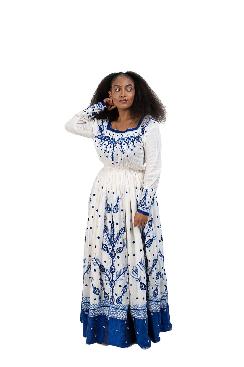 Habesha Kemis blue leaf print - photo 2