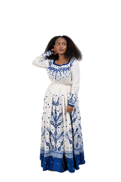 Habesha Kemis blue leaf print - photo 2