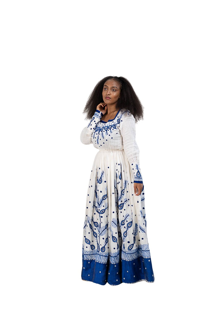 Habesha Kemis blue leaf print - photo 3