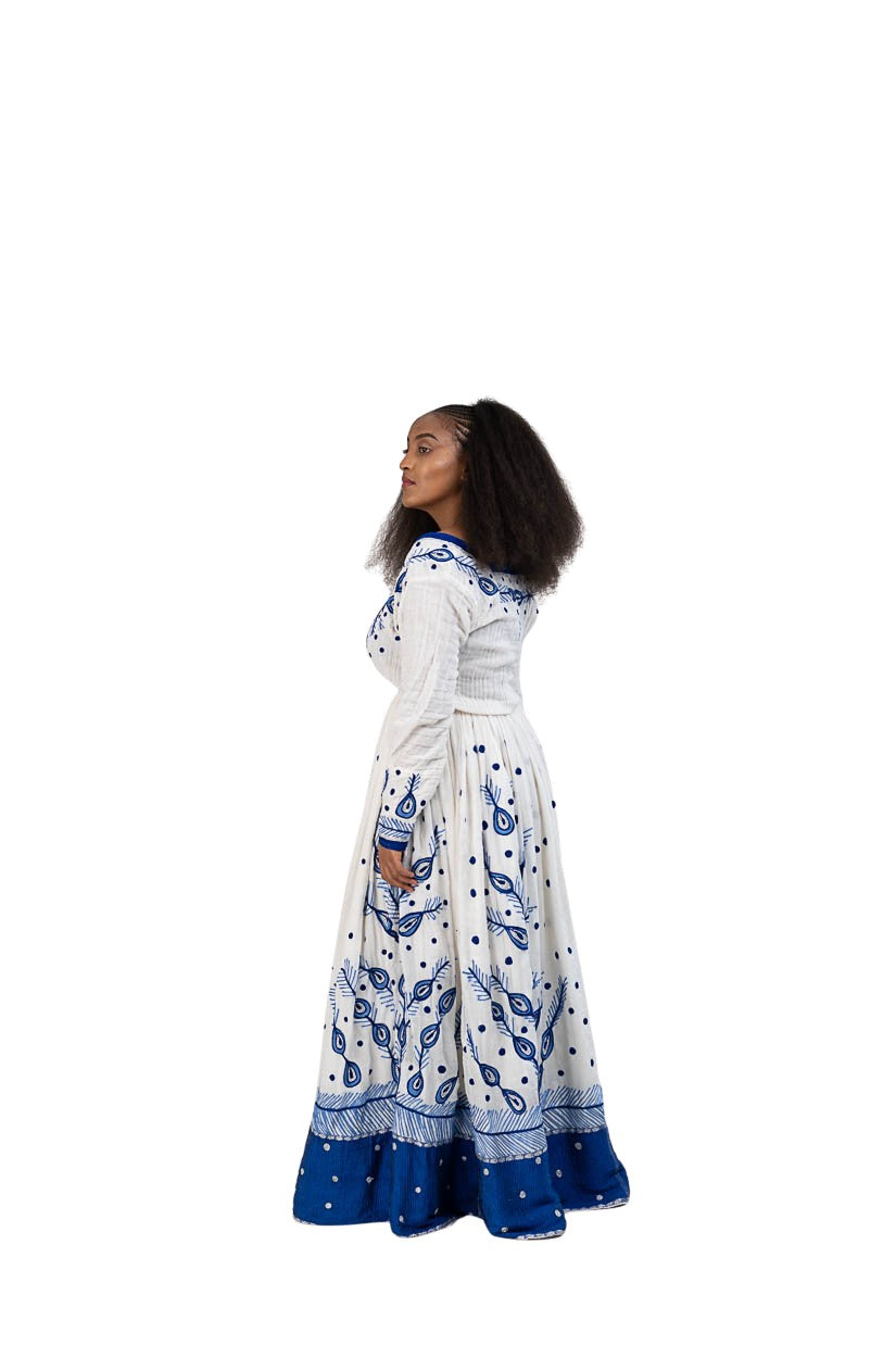 Habesha Kemis blue leaf print - photo 5