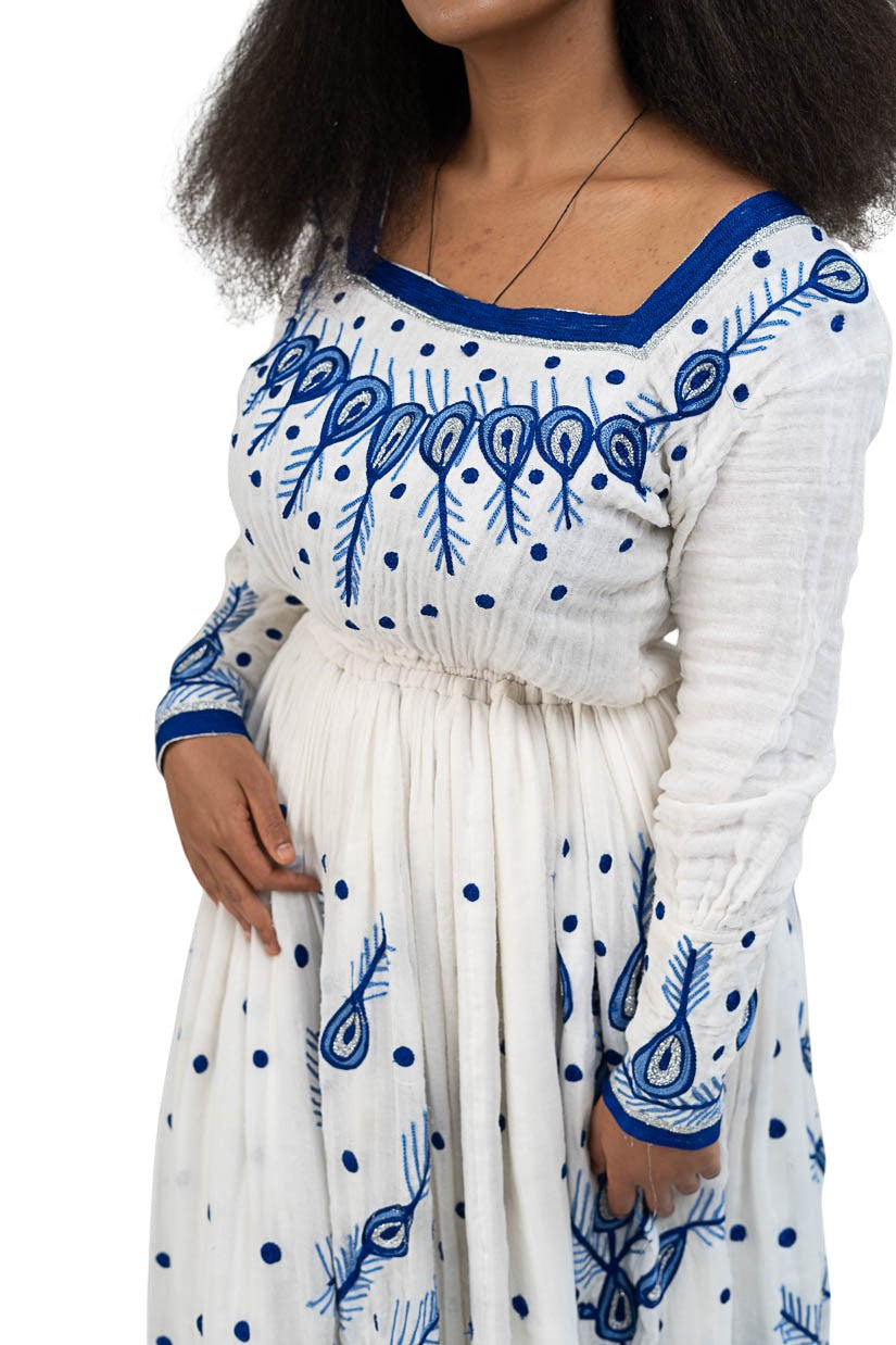 Habesha Kemis blue leaf print - photo 6