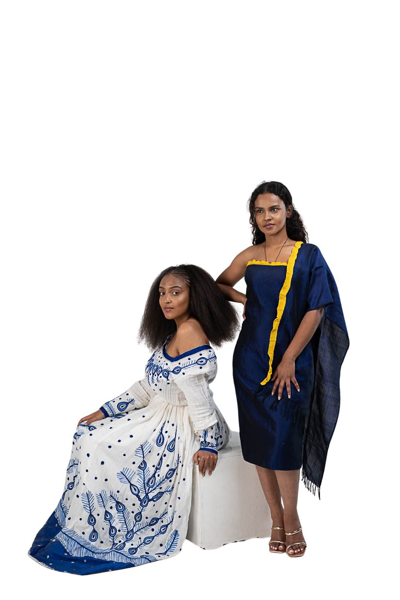 Habesha Kemis blue leaf print - photo 8