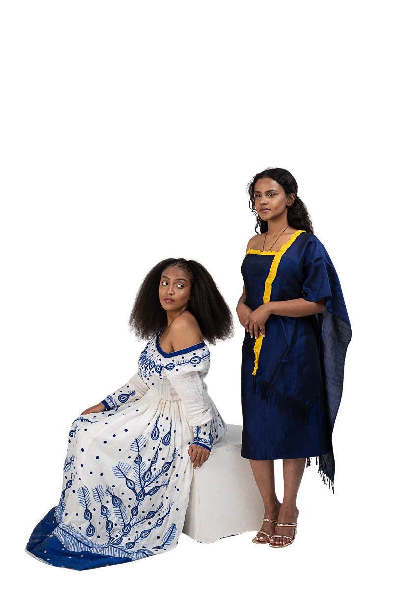 Habesha Kemis blue leaf print - photo 9
