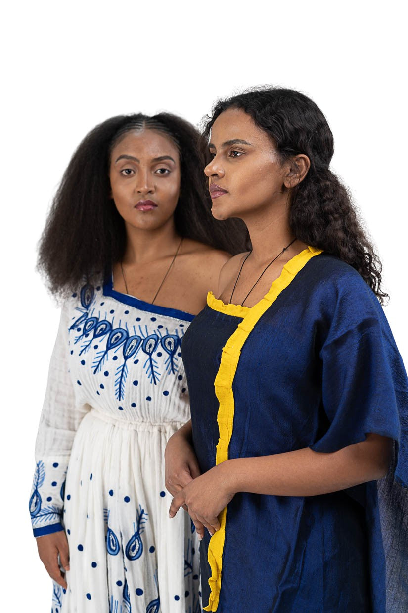 Habesha Kemis blue leaf print - photo 11