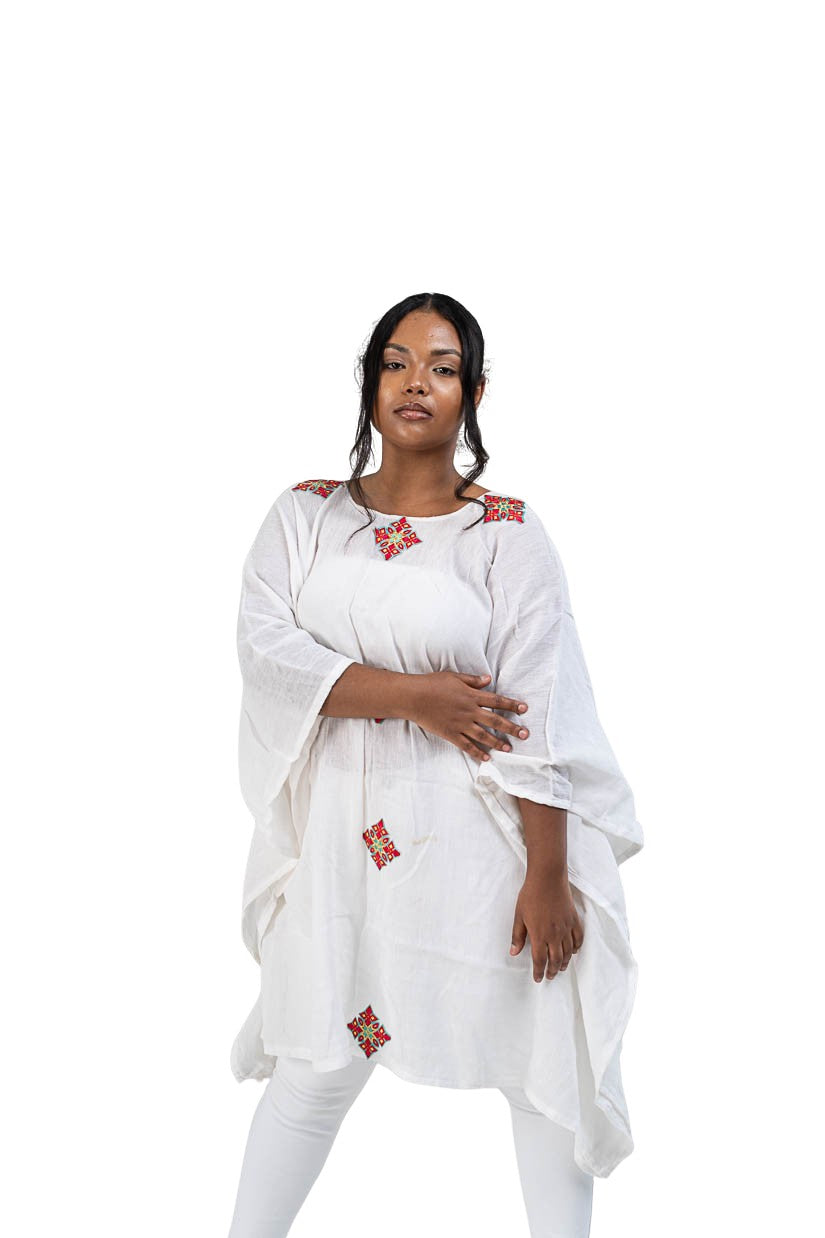 Habesha Poncho white with red diamond accents - photo 4