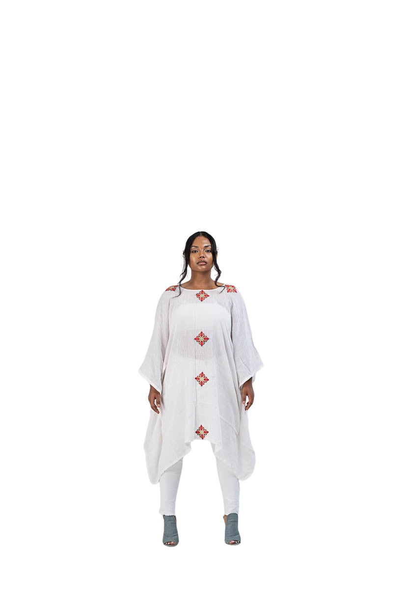 Habesha Poncho white with red diamond accents - photo 5