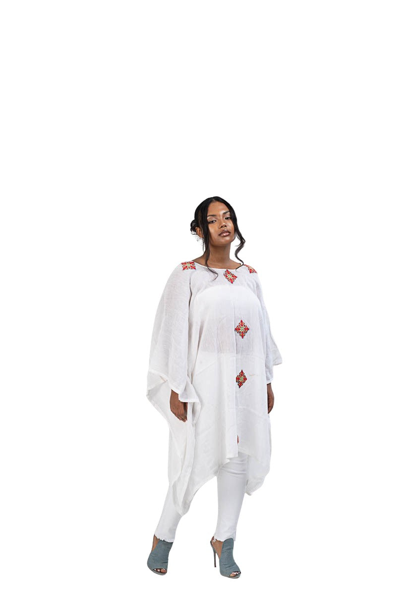 Habesha Poncho white with red diamond accents - photo 6