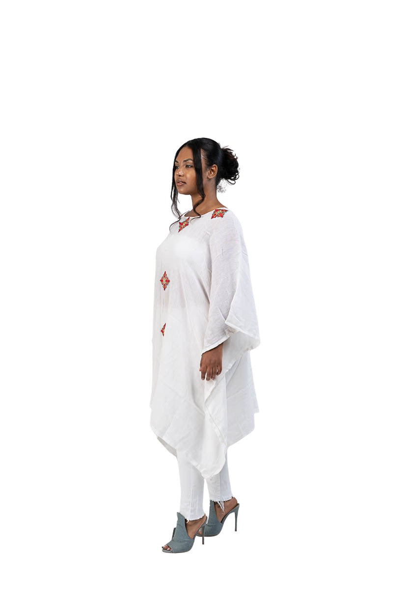 Habesha Poncho white with red diamond accents - photo 7