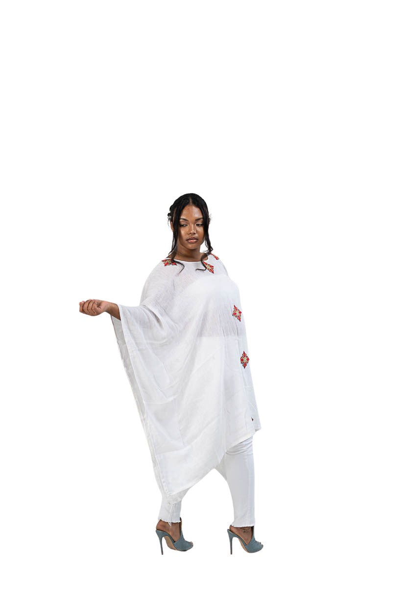 Habesha Poncho white with red diamond accents - photo 8
